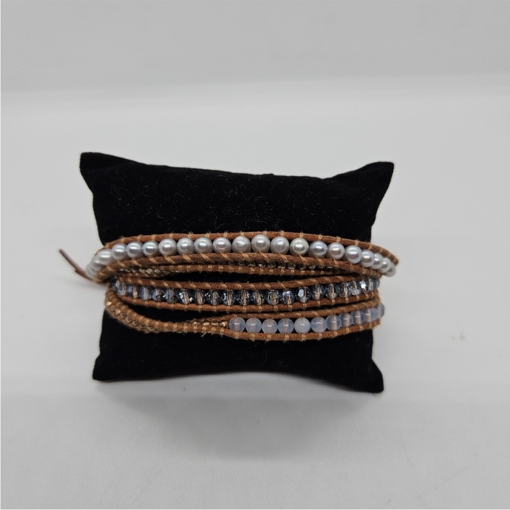 Chan Luu brown leather beaded wrap bracelet